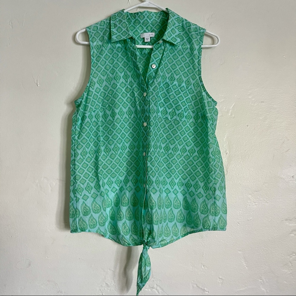 J. Jill Patterned Button Down Tie Front Top - image 1